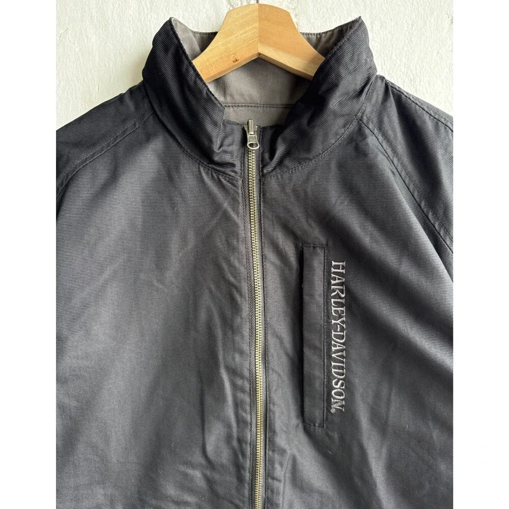 VTG Harley-Davidson Men's Large Black/Gray Reversible Full Zip Bomber Jacket
